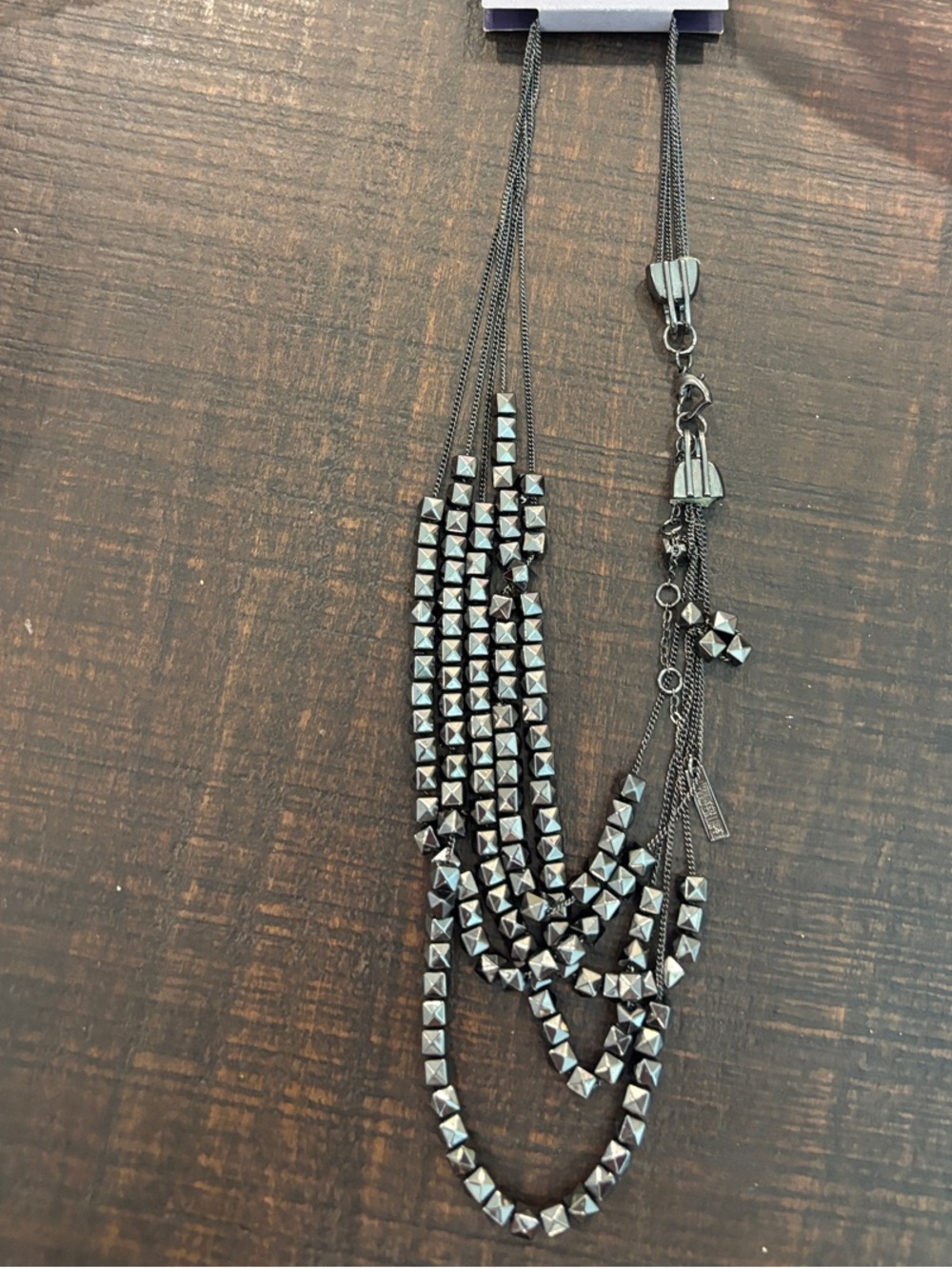Jennifer Lopez Gunmetal Pyramid Bead Multi-Strand Necklace